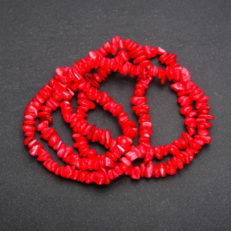 Beads on Fishing Line, Tinted Mother-of-Pearl Chips, Diameter 5-10x2-4 (+/-) mm, Length 80cm