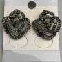 Roses Stud Earrings, Dark Rhinestones, Gold-Tone Metal, 20mm
