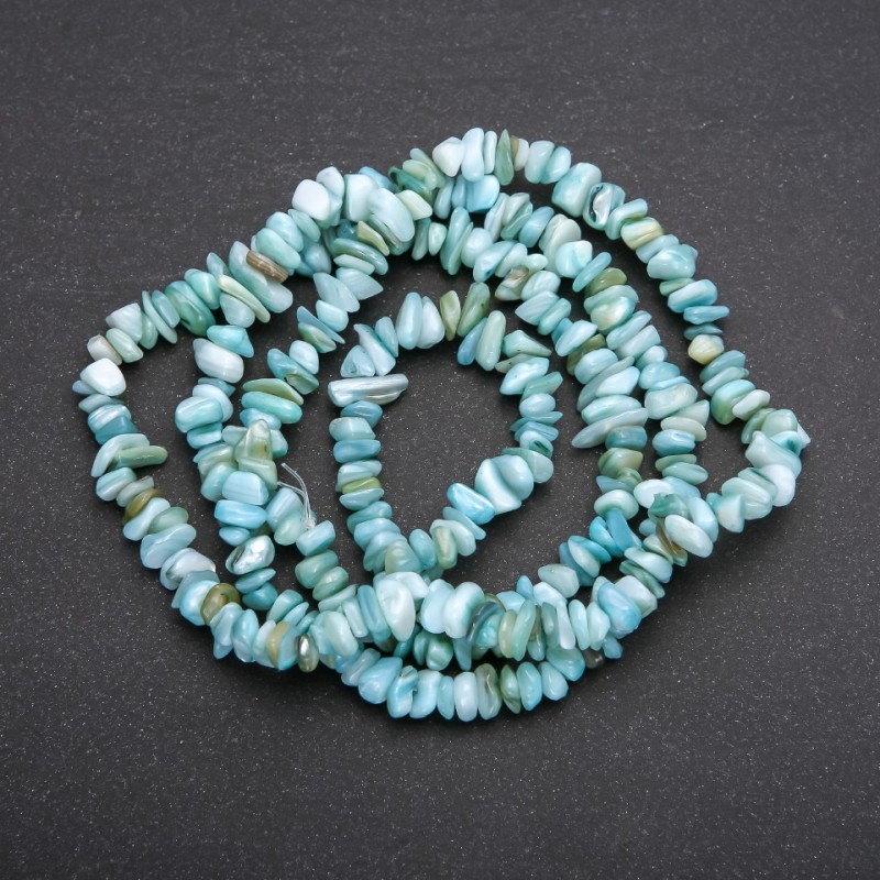 Beads on Fishing Line, Tinted Mother-of-Pearl Chips, Diameter 7 (+/-) mm, Length 80cm