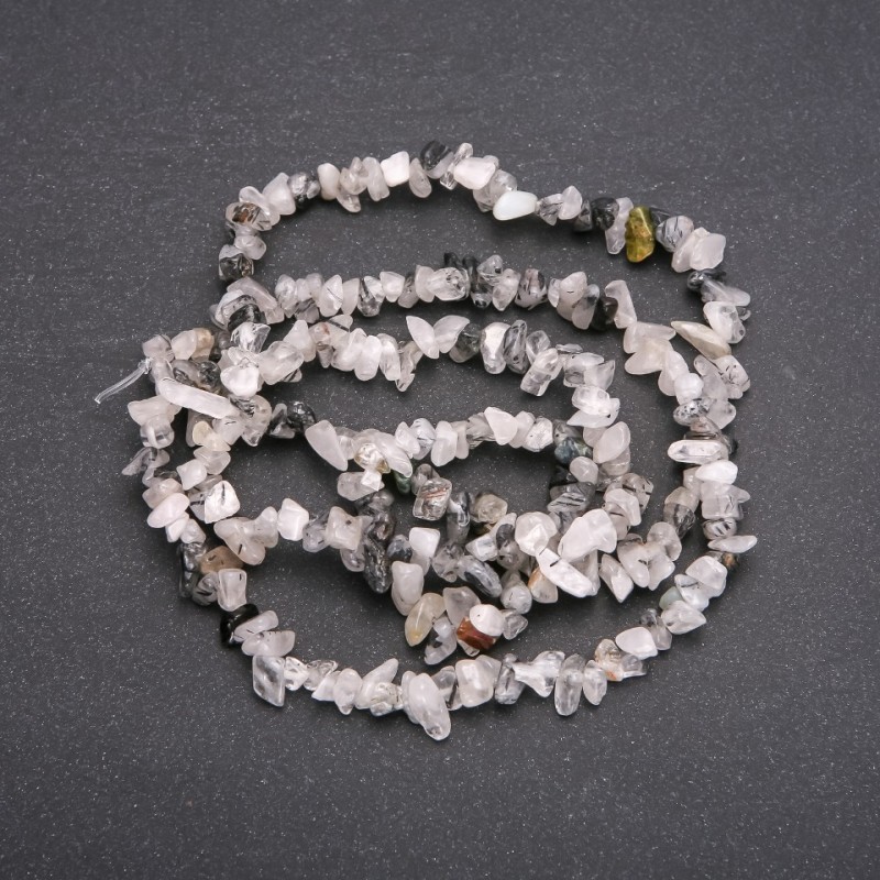 Beads on Fishing Line, Rutilated Quartz Chips, Diameter 7 (+/-) mm, Length 80cm