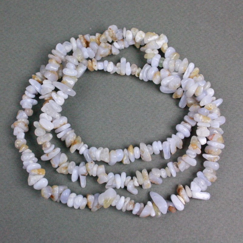 Blue Agate Beads (Blue Chalcedony, Sapphirine), Natural Stone Chips, Diameter 10x6-7x3mm +/-, Length 80cm+/- on Fishing Line