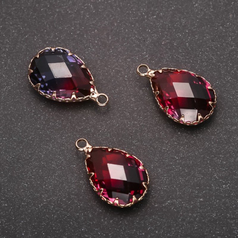 Pendant "Drop" Raspberry-Blue, Gold-Tone Setting 13x21mm