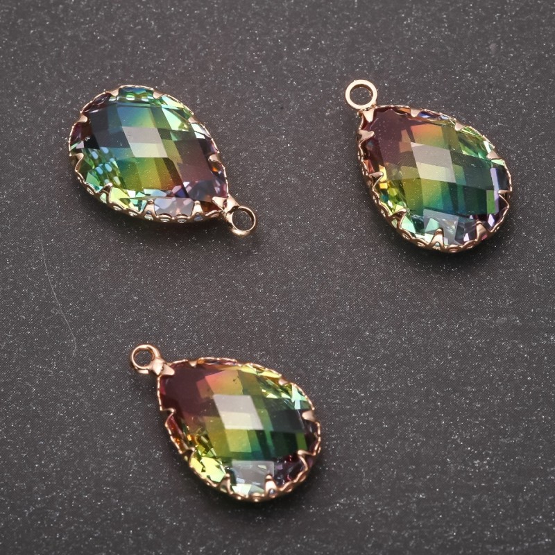 Pendant "Drop" Rainbow, Gold-Tone Setting 13x21mm