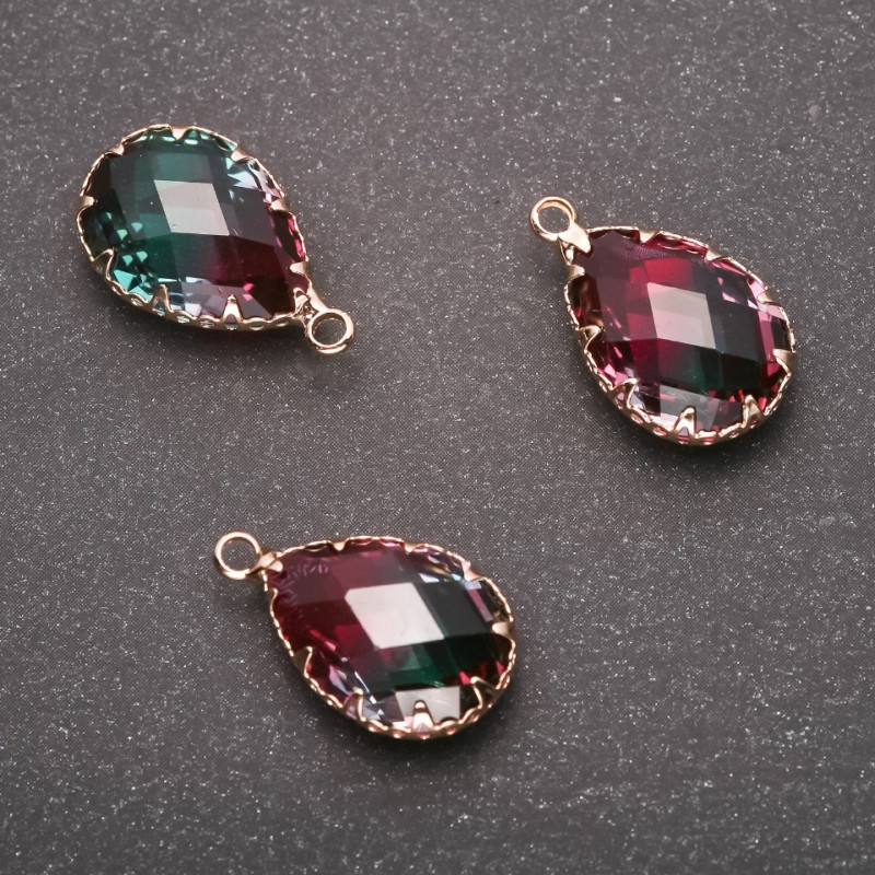 Pendant "Drop" Raspberry-Green, Gold-Tone Setting 13x21mm