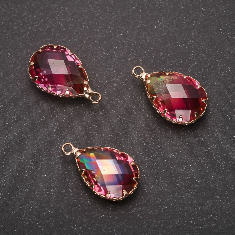 Pendant "Drop" Yellow-Raspberry, Gold-Tone Setting 13x21mm