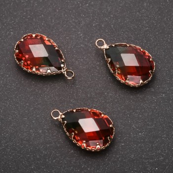Pendant "Drop" Green-Red, Gold-Tone Setting 13x21mm