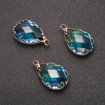 Pendant "Drop" Blue, Gold-Tone Setting 13x21mm