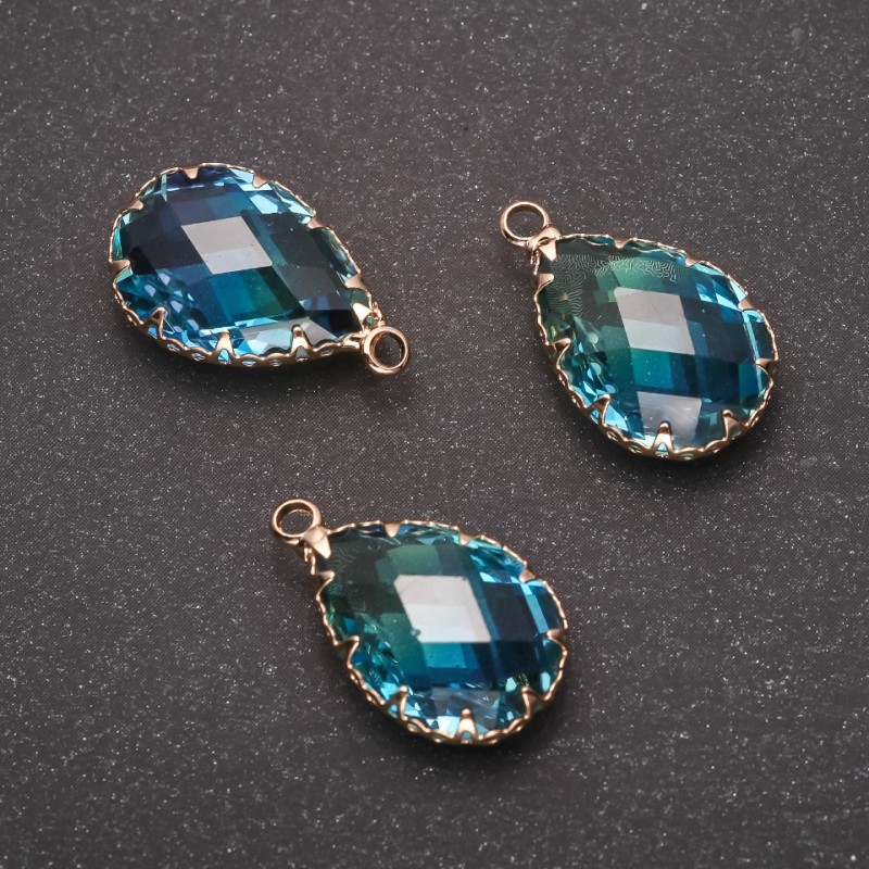 Pendant "Drop" Blue, Gold-Tone Setting 13x21mm