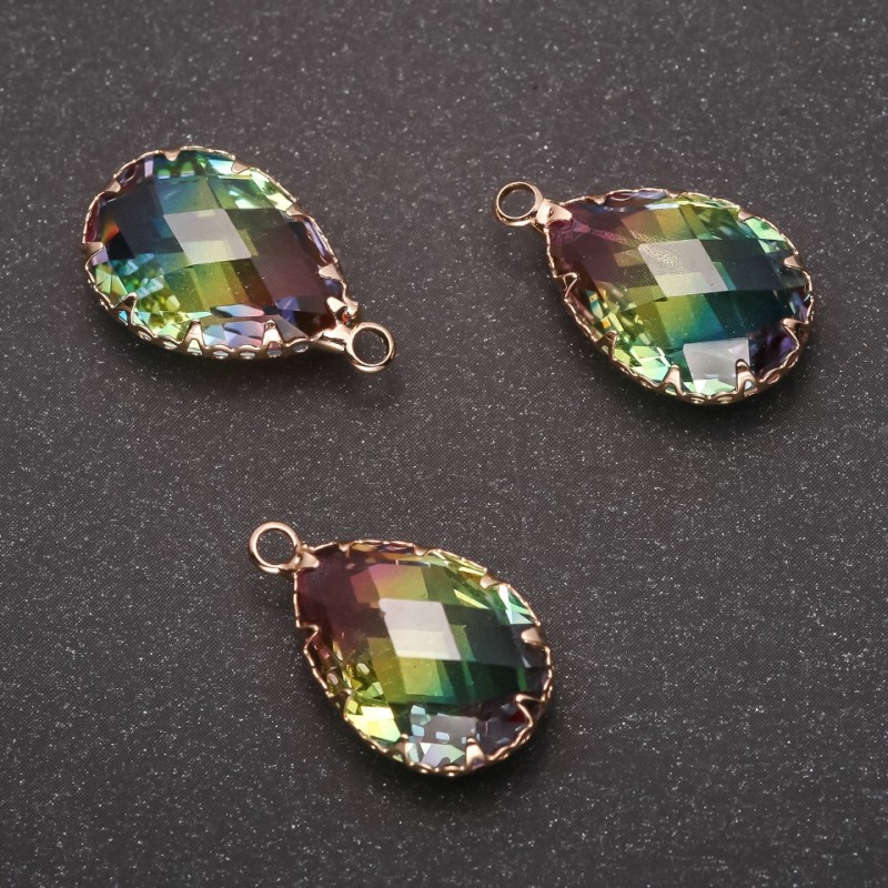 Pendant "Drop" Rainbow Color, Gold-Tone Setting 13x21mm