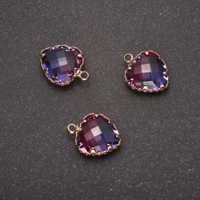 Pendant "Heart" Raspberry-Blue Color, Gold-Tone Setting 12x15mm