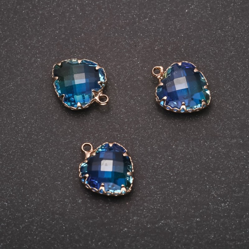 Pendant "Heart" Blue Color, Gold-Tone Setting 12x15mm