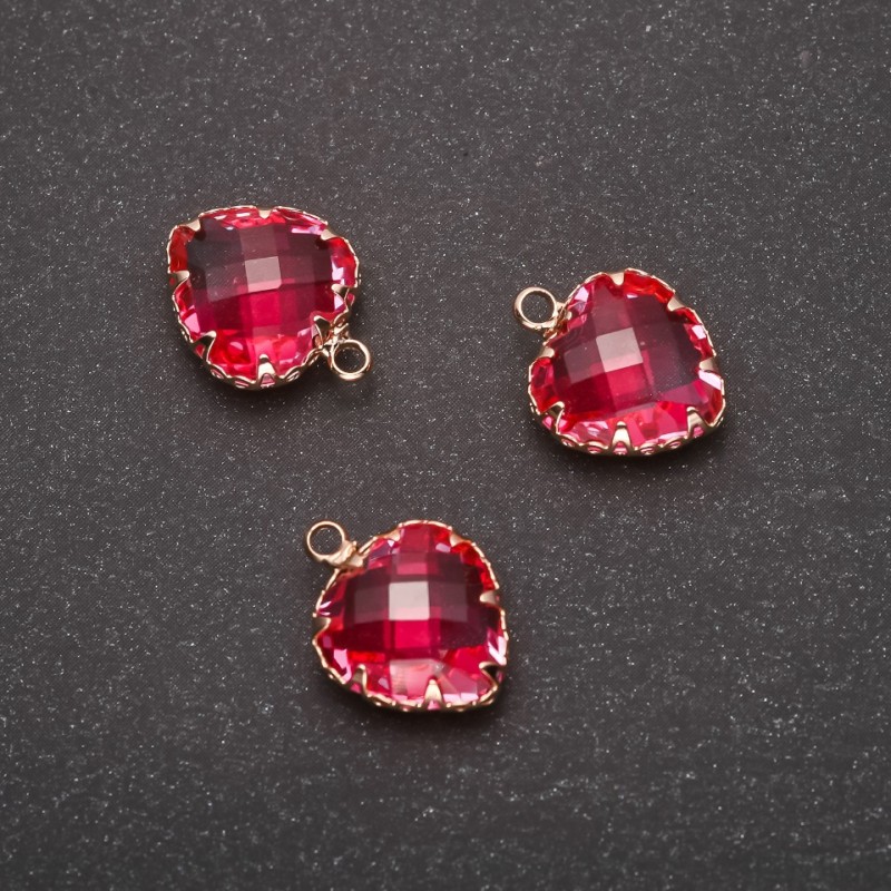 Pendant "Heart" Pink Color, Gold-Tone Setting 12x15mm