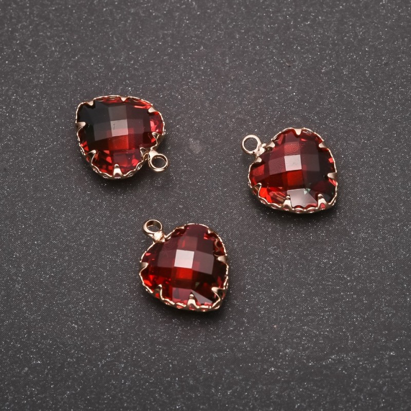 Pendant "Heart" Red-Green Color, Gold-Tone Setting 12x15mm