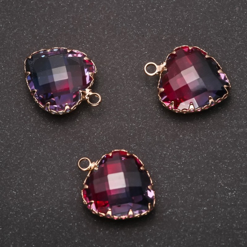 Pendant "Heart" Raspberry-Blue Color, Gold-Tone Setting 16x20mm