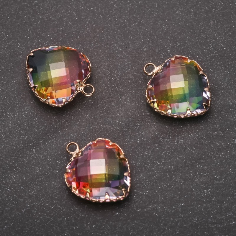 Pendant "Heart" Rainbow Color, Gold-Tone Setting 16x20mm