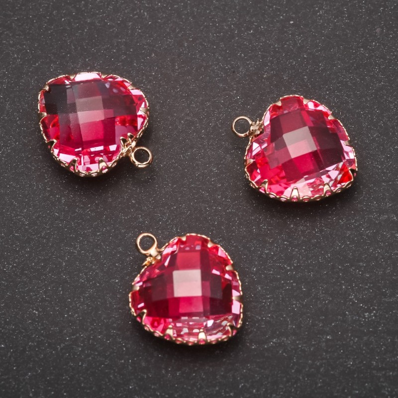 Pendant "Heart" Pink Color, Gold-Tone Setting 16x20mm