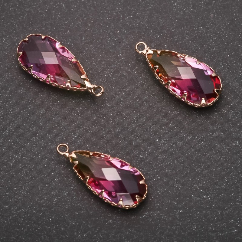 Pendant "Drop" Yellow-Raspberry Color, Gold-Tone Setting 10x24mm