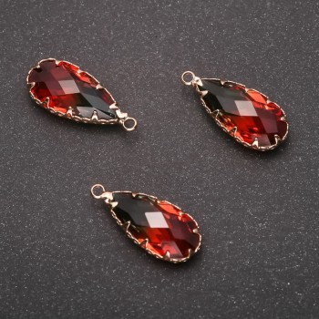 Pendant "Drop" Green-Red Color, Gold-Tone Setting 10x24mm