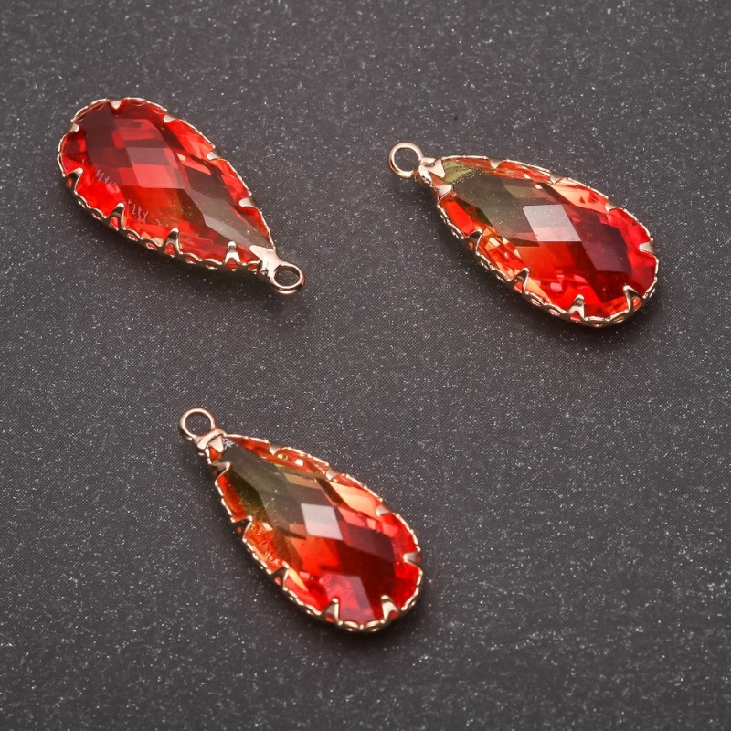 Pendant "Drop" Yellow-Orange Color, Gold-Tone Setting 10x24mm