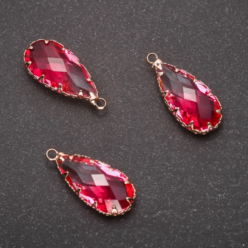Pendant "Drop" Pink Color, Gold-Tone Setting 10x24mm