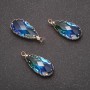 Pendant "Drop" Yellow-Blue Color, Gold-Tone Setting 10x24mm