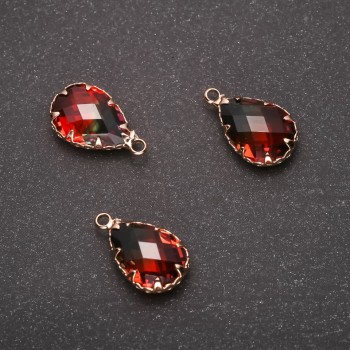 "Teardrop" Pendant, Green-Orange Color, Gold-Tone Setting 10x17mm