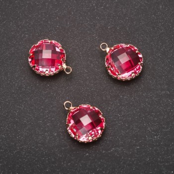 "Circle" Pendant, Pink Color, Gold-Tone Setting 10x17mm