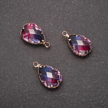 Pendant "Drop" Blue-Pink Color, Gold-Tone Setting 10x17mm