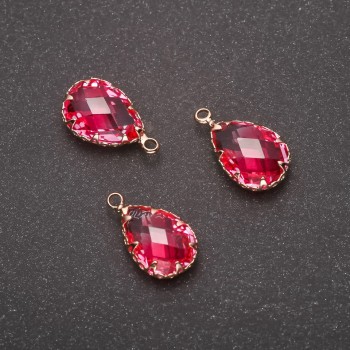 Pendant "Drop" Pink Color, Gold-Tone Setting 10x17mm