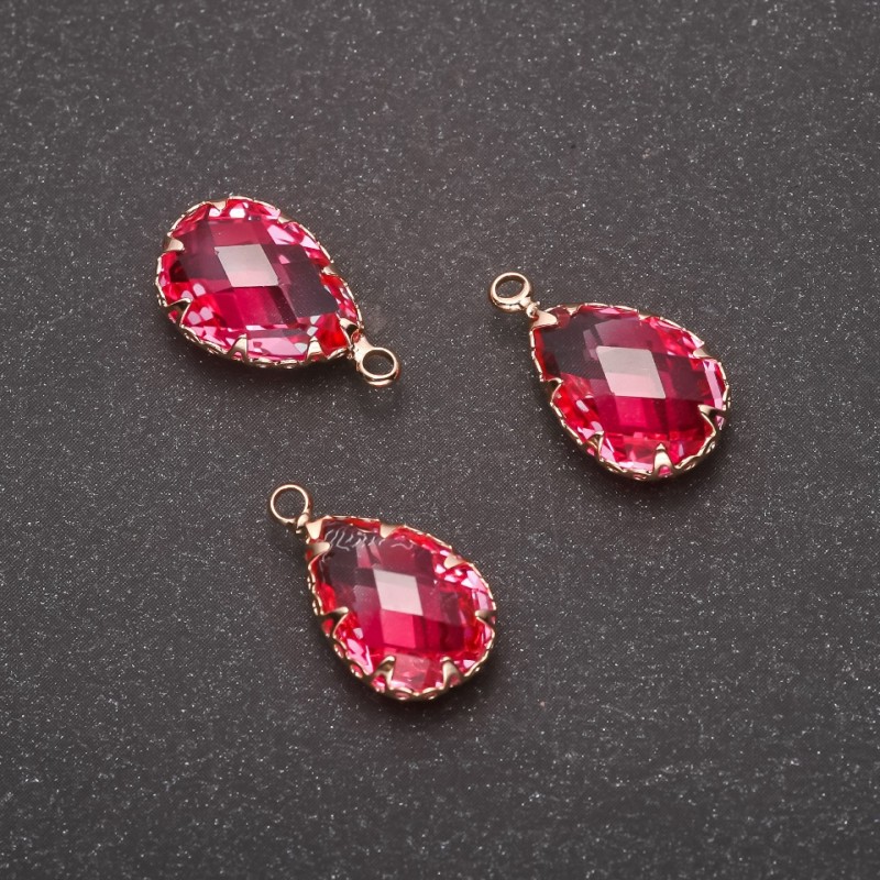 Pendant "Drop" Pink Color, Gold-Tone Setting 10x17mm