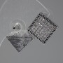 Rhombus Stud Earrings, White Rhinestones, Silver-Tone Metal, 2cm