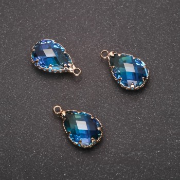 Pendant "Drop" Blue Color, Gold-Tone Setting 10x17mm