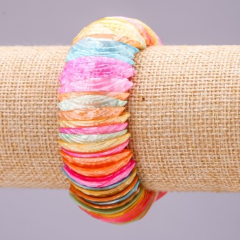 Mother-of-Pearl Bracelet "Multicolor" 28x10(+-)mm, 18cm Length, on Elastic Cord
