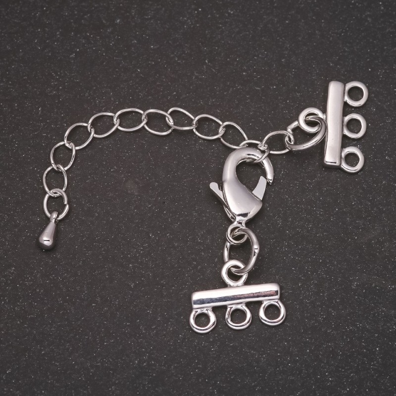 3-Strand Clasp for Bracelets and Beads with Extension Chain, Silver-Tone Metal, 10x14mm, 5cm Length
