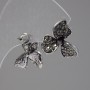 Trefoil Stud Earrings, Dark Rhinestones, Silver-Tone Metal, 20mm