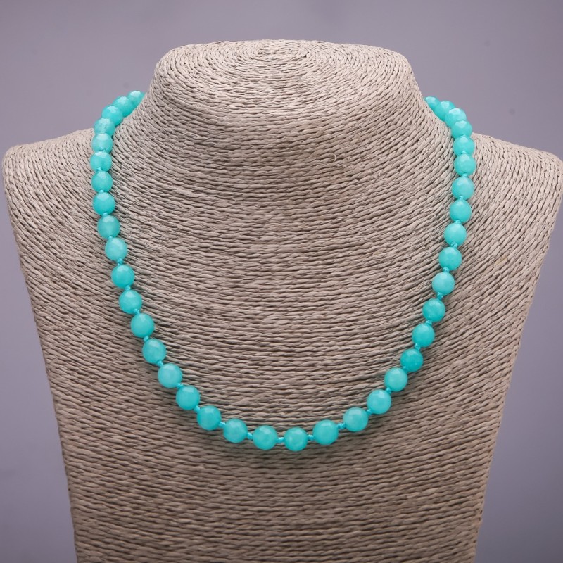 Aquamarine Necklace, Faceted Round Beads, 8mm Diameter, 48cm Length