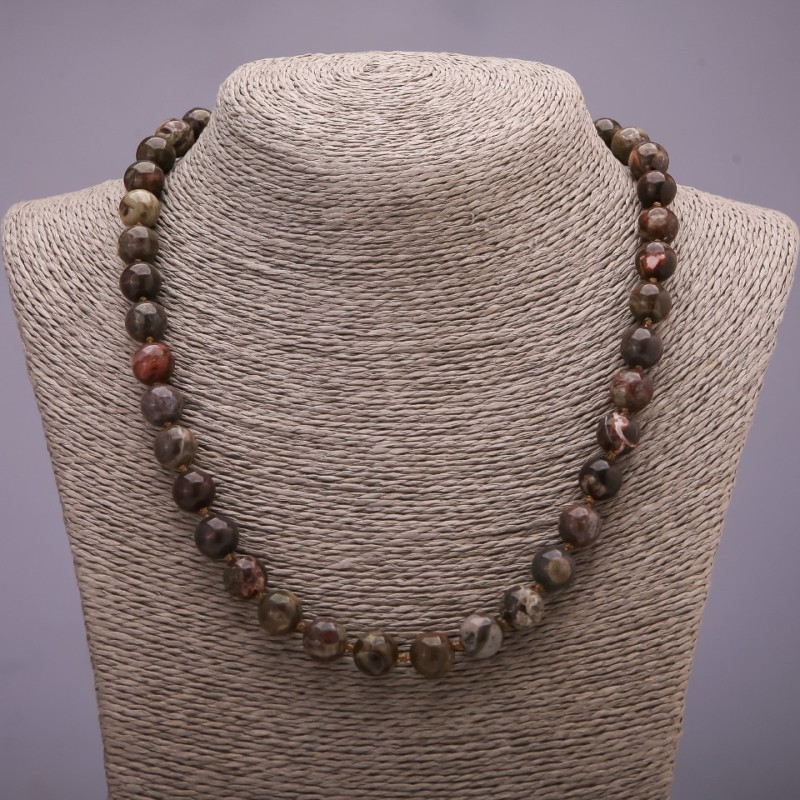 Natural Picasso Jasper Necklace, Smooth Round Beads, 10mm Diameter, 50cm Length
