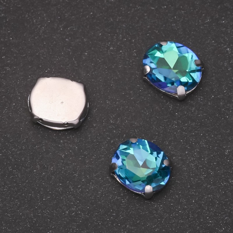 Price per pack /10pcs. Sew-on Crystal in Prong Setting Oval 10x12mm Green-Blue