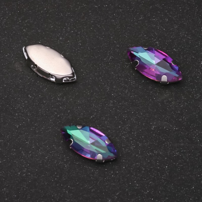 Price per pack /10pcs. Sew-on Crystal in Prong Setting Oval 7×15mm Green-Raspberry