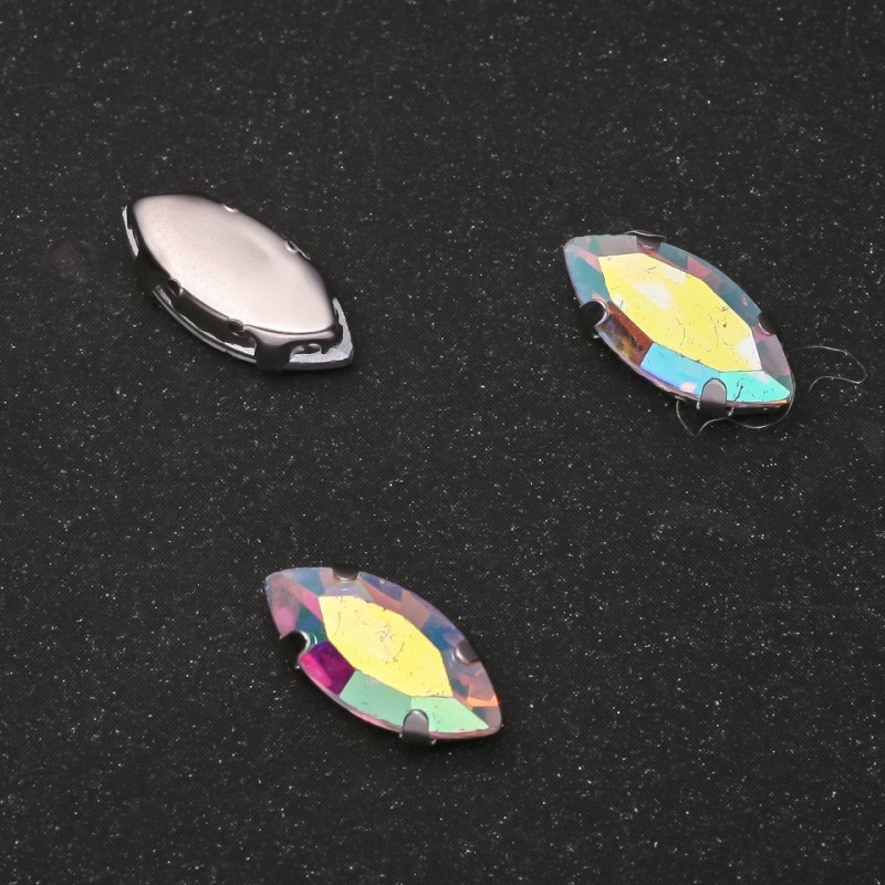 Price per Pack /10pcs. Sew-On Crystal in Claw Setting Oval 7x15mm Rainbow