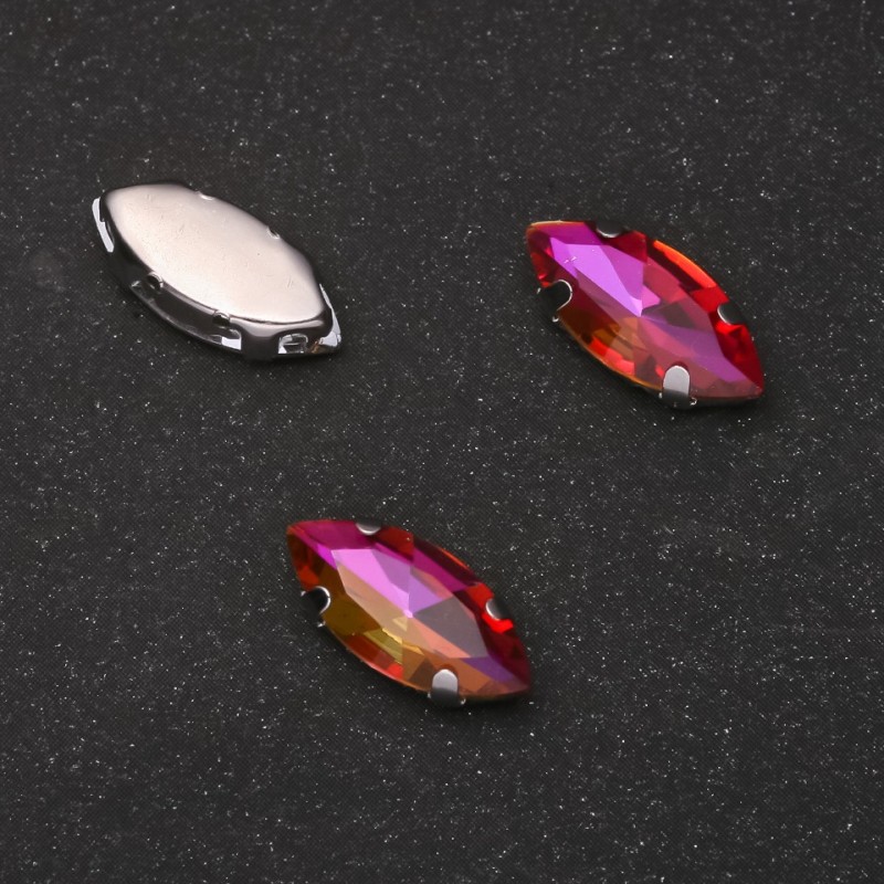 Price per Pack /10pcs. Sew-On Crystal in Claw Setting Oval 7x15mm Raspberry-Orange