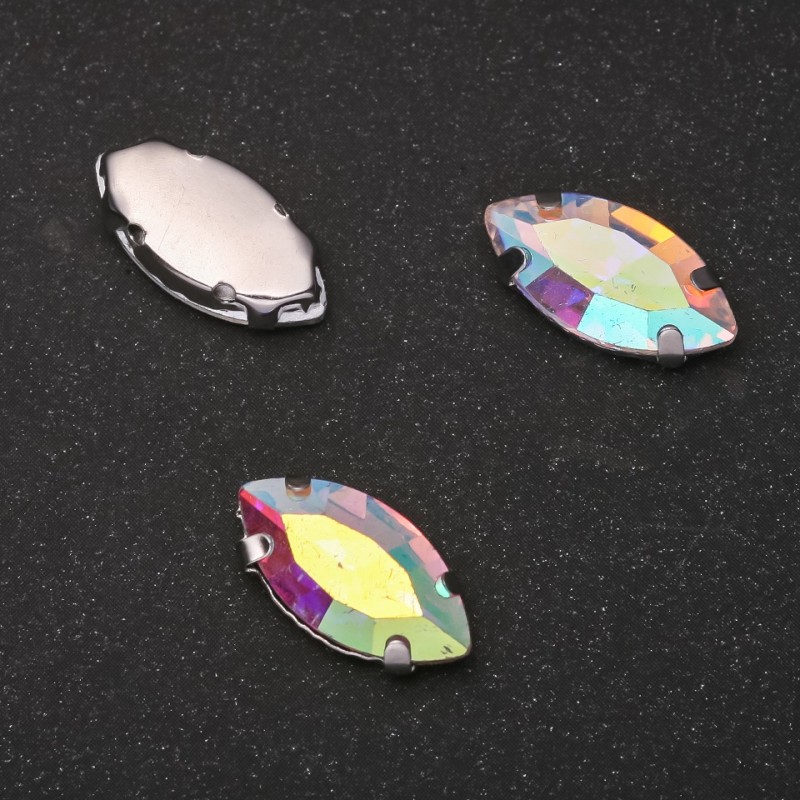 Price per pack /10pcs. Sew-on Crystal in Prong Setting Oval 9x18mm Rainbow