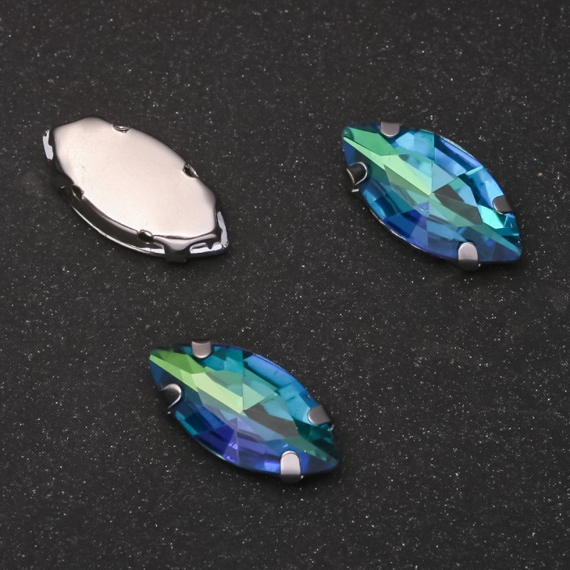 Price/Pack of 10 pcs. Sew-on Crystal in Prong Setting Oval 9x18mm Green-Blue