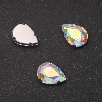 Price per pack /10 pcs. Sew-on crystal in claw setting Drop 10x14mm iridescent
