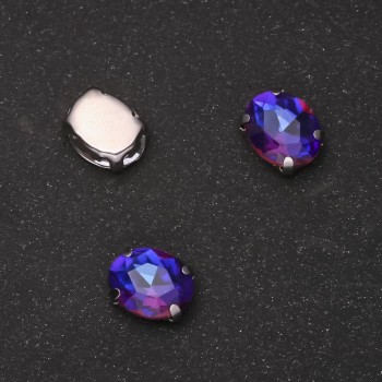 Price per pack /10 pcs. Sew-on crystal in claw setting Oval 8x10mm blue-raspberry