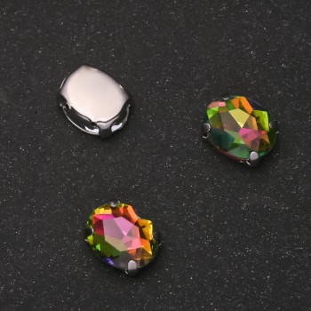Price per pack /10 pcs. Sew-on crystal in claw setting Oval 8x10mm iridescent