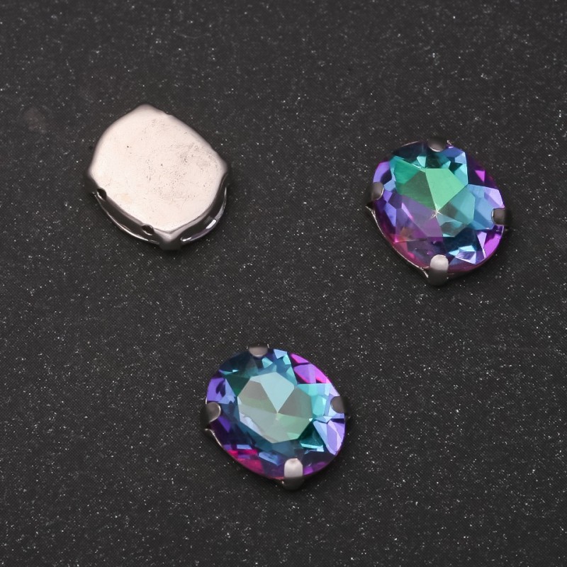 Price per pack /10 pcs. Sew-on crystal in claw setting Oval 8x10mm green-raspberry