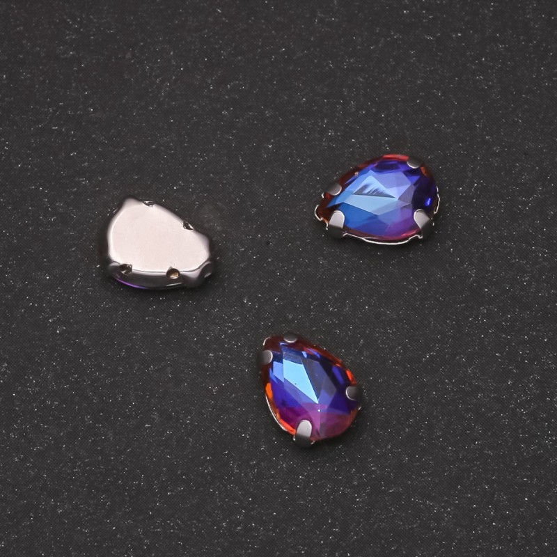 Price per pack /10 pcs. Sew-on crystal in claw setting Drop 7x10mm blue-orange