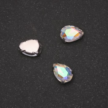 Price per pack /10 pcs. Sew-on crystal in claw setting Drop 7x10mm iridescent