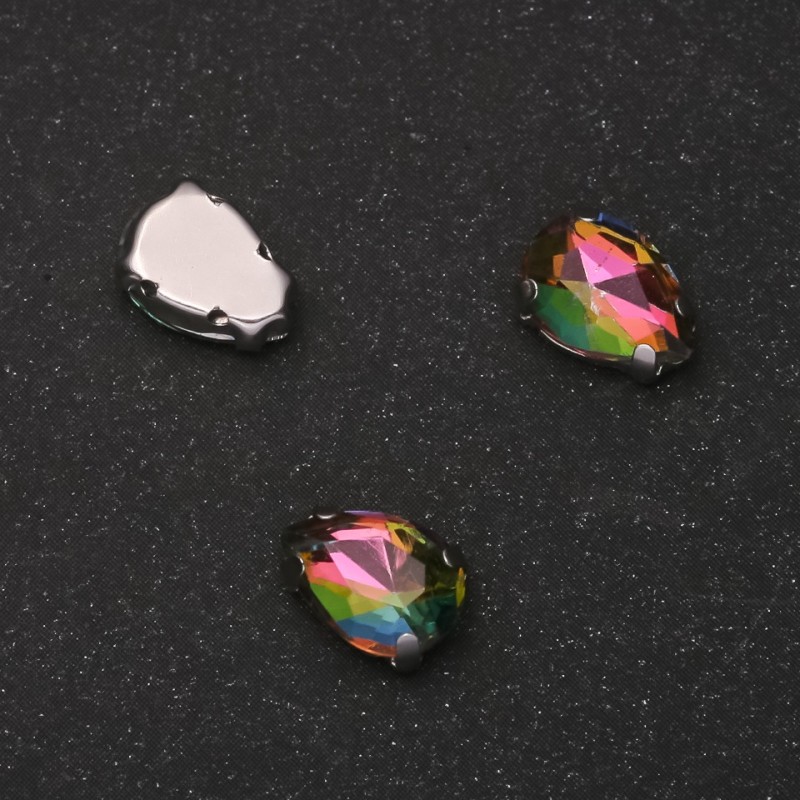 Price per Pack of 10. Sew-On Crystal in Setting, Drop 7x10mm, Pink-Green